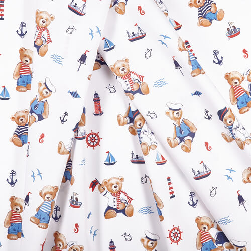 IC005 Percale 100% Cotton Fabric White / Mlt Sailors Softened