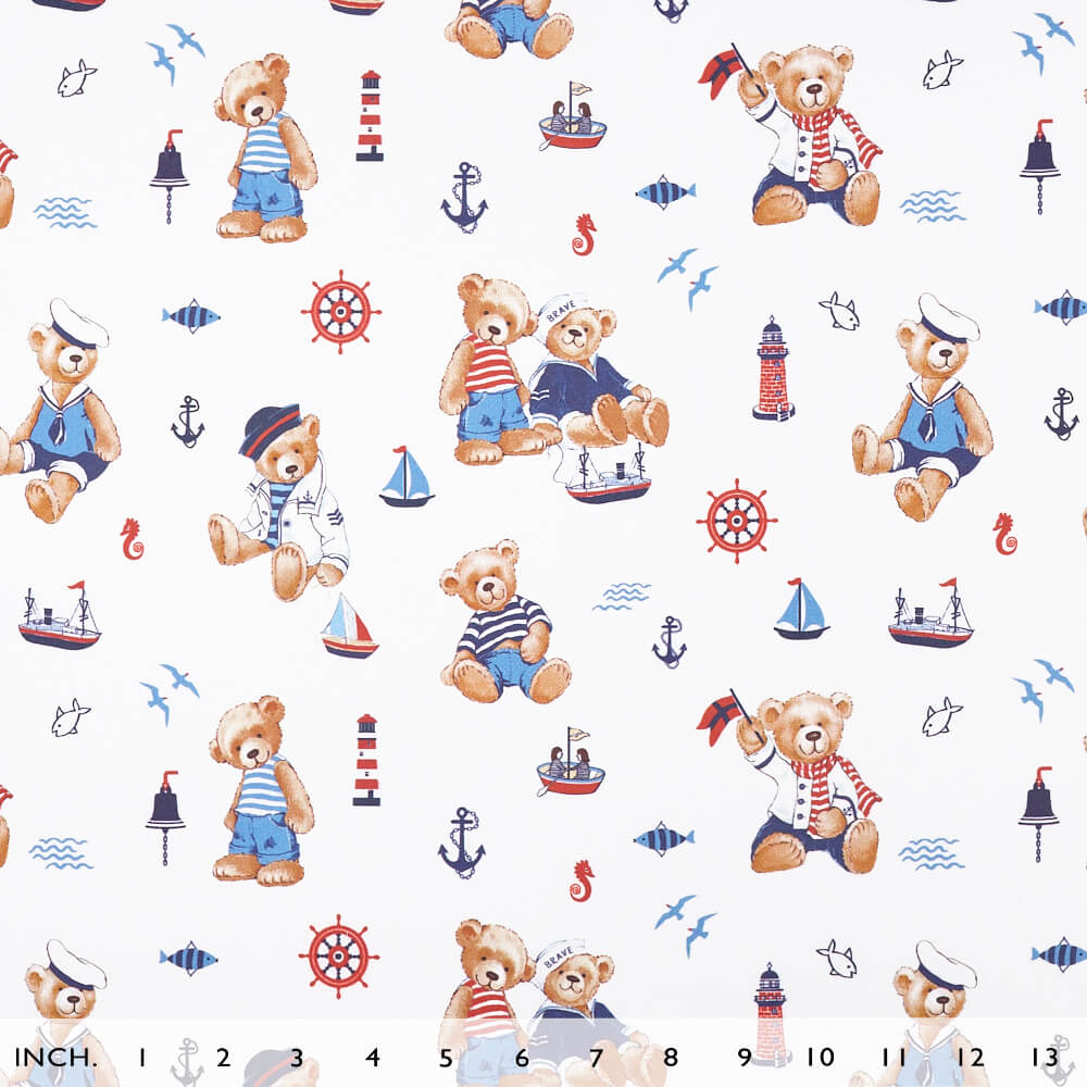 IC005 Percale 100% Cotton Fabric White / Mlt Sailors Softened