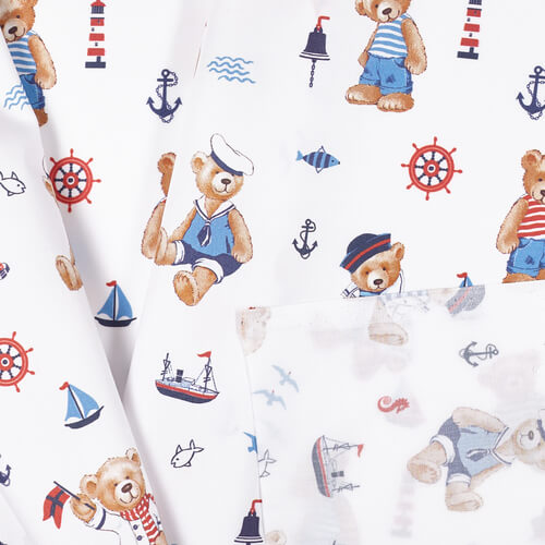 IC005 Percale 100% Cotton Fabric White / Mlt Sailors Softened