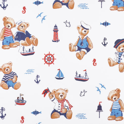 IC005 Percale 100% Cotton Fabric White / Mlt Sailors Softened