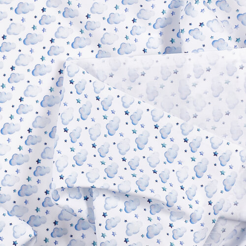 IC005 Percale 100% Cotton Fabric White / Blue Clouds Softened