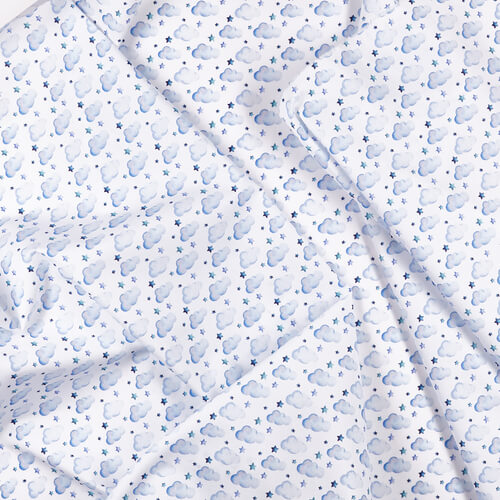 IC005 Percale 100% Cotton Fabric White / Blue Clouds Softened
