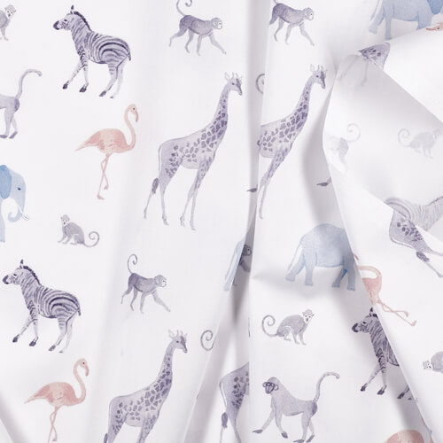 IC005 Percale White / Mlt Blue Gentle Safari 100% Cotton Wholesale Fabric by the Bolt