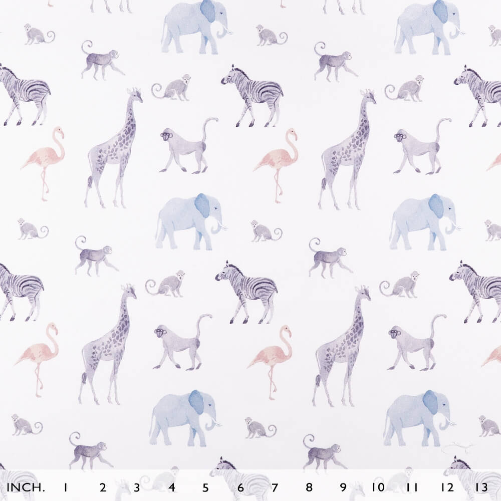 IC005 Percale 100% Cotton Fabric White / Mlt Blue Gentle Safari Softened