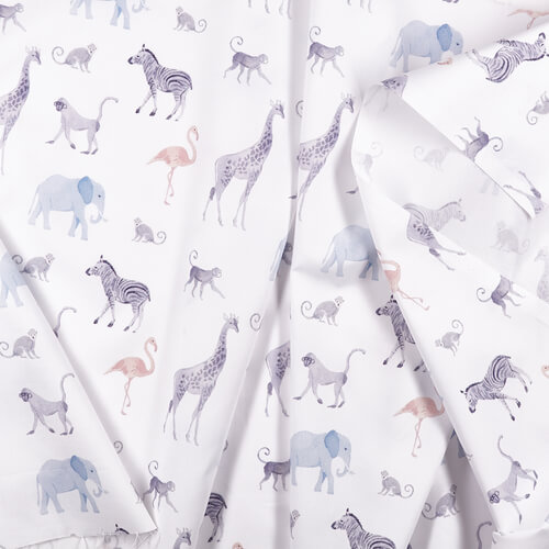 IC005 Percale 100% Cotton Fabric White / Mlt Blue Gentle Safari Softened