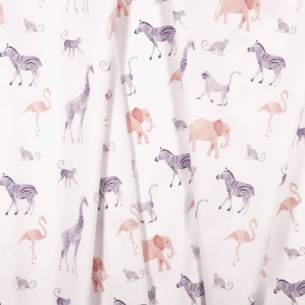 IC005 Percale White / Mlt Pink Gentle Safari 100% Cotton Fabric