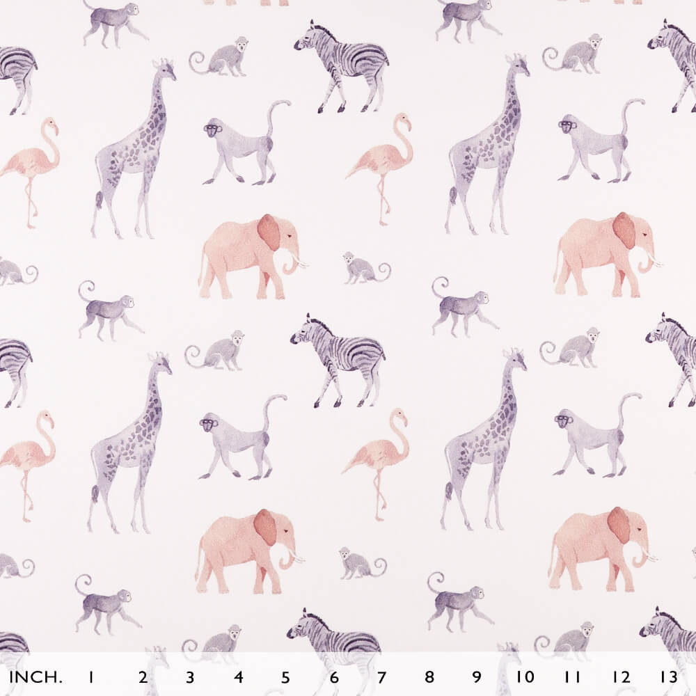 IC005 Percale 100% Cotton Fabric White / Mlt Pink Gentle Safari Softened