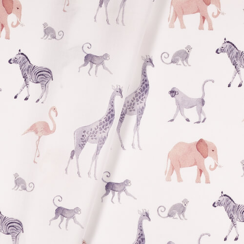 IC005 Percale 100% Cotton Fabric White / Mlt Pink Gentle Safari Softened