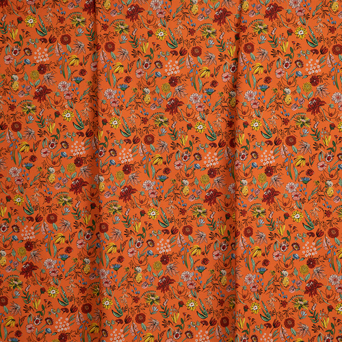 IC023 Faille 100% Cotton Fabric Orange / Mlt Pablo Flowers Softened
