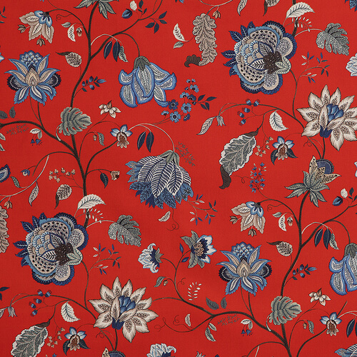 IC023 Faille Red / Mlt Jacobean Jewelry 100% Cotton Wholesale Fabric by the Bolt