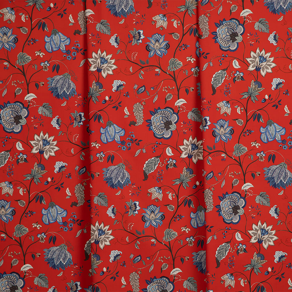 IC023 Faille 100% Cotton Fabric Red / Mlt Jacobean Jewelry Softened