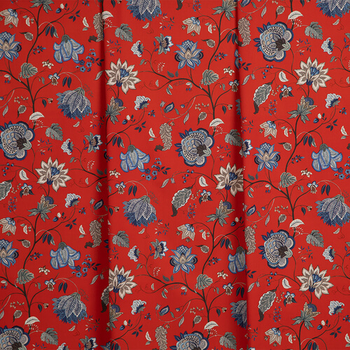 IC023 Faille 100% Cotton Fabric Red / Mlt Jacobean Jewelry Softened