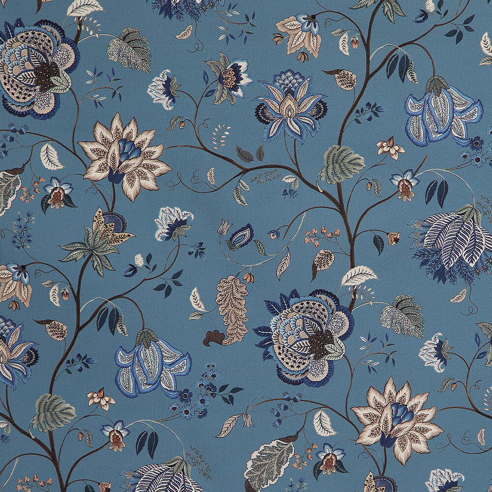 Fabric IC023 Faille 100% Cotton Fabric Blue / Mlt Jacobean Jewelry Softened