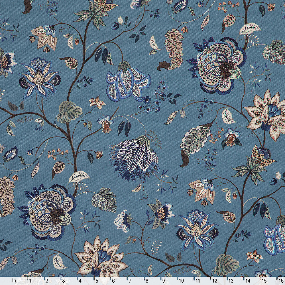 IC023 Faille 100% Cotton Fabric Blue / Mlt Jacobean Jewelry Softened