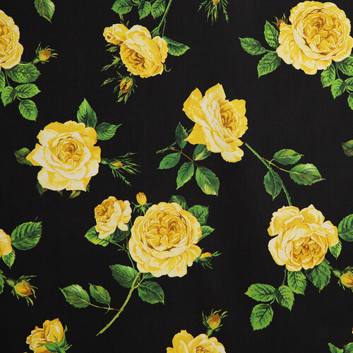 IC023 Faille Black / Mlt Donna Rosa 100% Cotton Wholesale Fabric by the Bolt