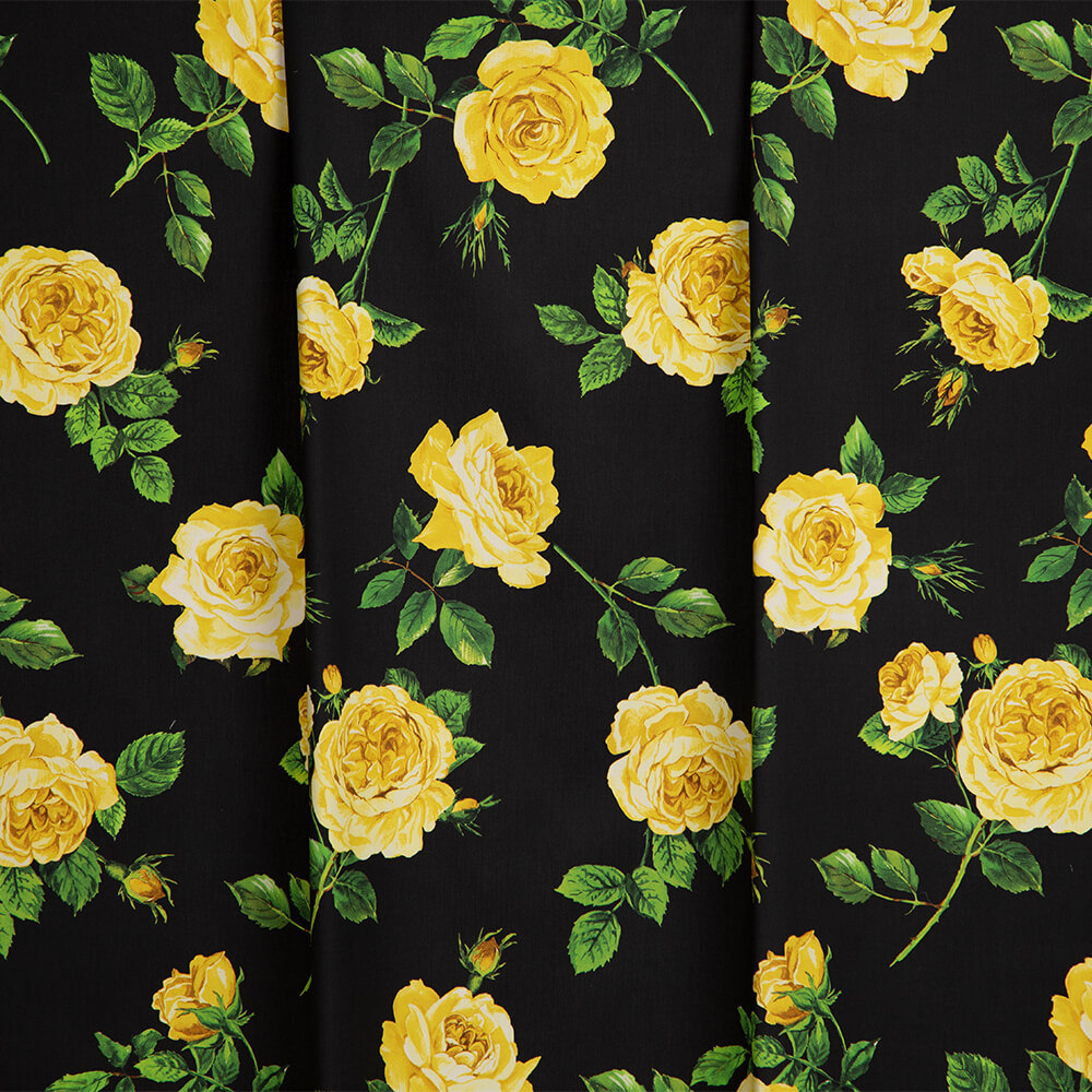 IC023 Faille 100% Cotton Fabric Black / Mlt Donna Rosa Softened