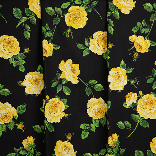 IC023 Faille 100% Cotton Fabric Black / Mlt Donna Rosa Softened