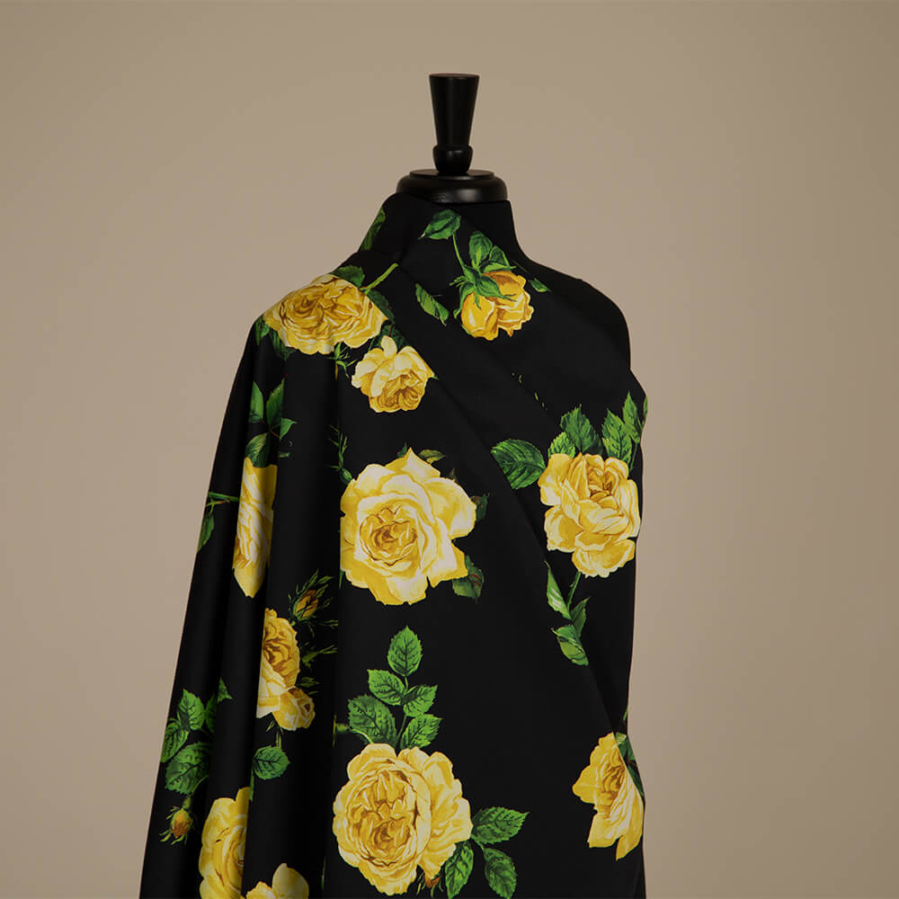 IC023 Faille 100% Cotton Fabric Black / Mlt Donna Rosa Softened