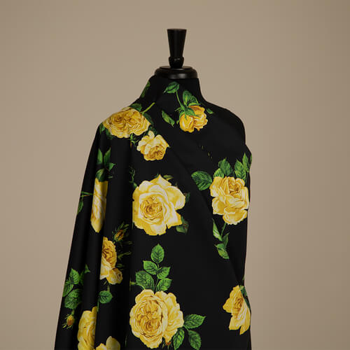 IC023 Faille 100% Cotton Fabric Black / Mlt Donna Rosa Softened