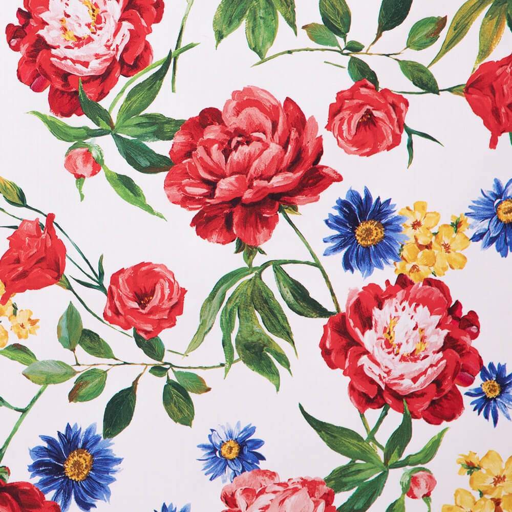 IC023 Faille White / Mlt Stephanie 100% Cotton Fabric