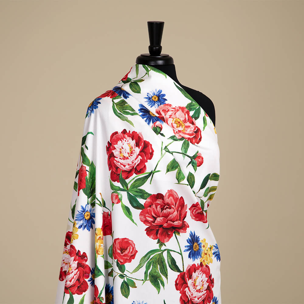 IC023 Faille 100% Cotton Fabric White / Mlt Stephanie Softened