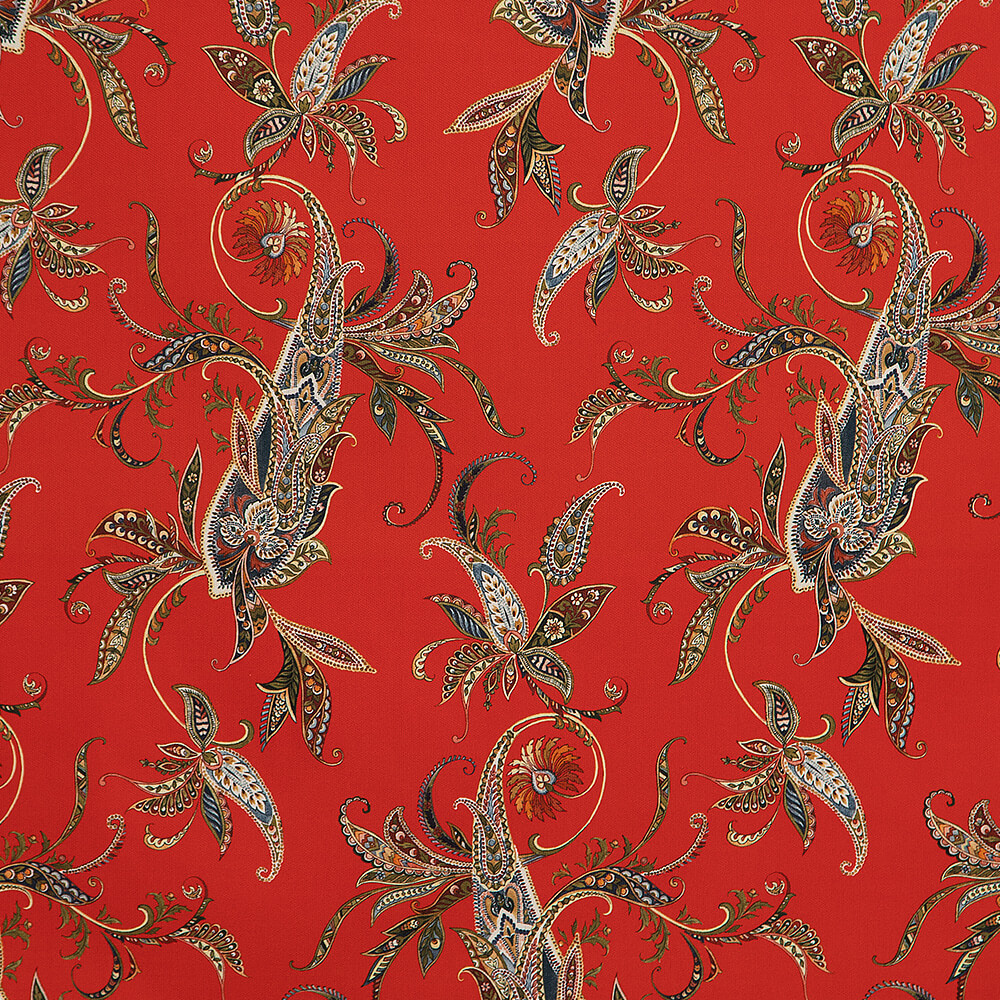 IC023 Faille Red / Mlt Paisley Serge 100% Cotton Fabric
