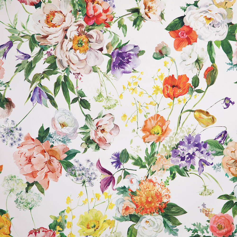 IC023 Faille White / Mlt  Artemina 100% Cotton Fabric