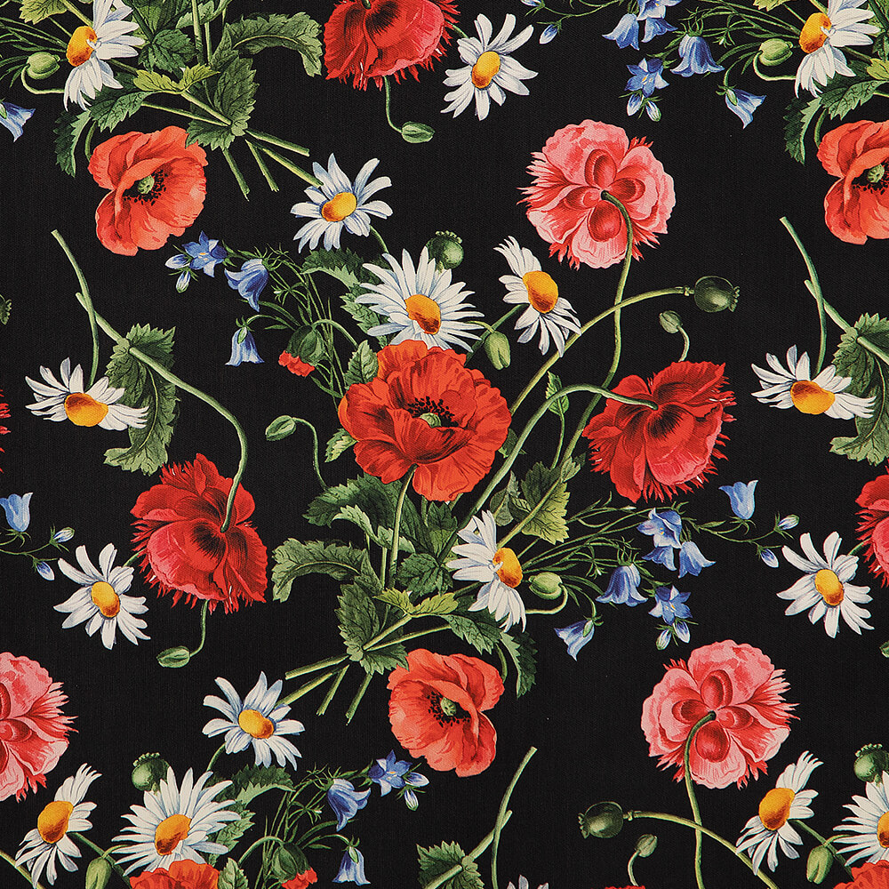 IC023 Faille Black / Mlt Sophie 100% Cotton Fabric