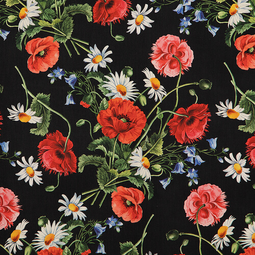 IC023 Faille Black / Mlt Sophie 100% Cotton Wholesale Fabric by the Bolt