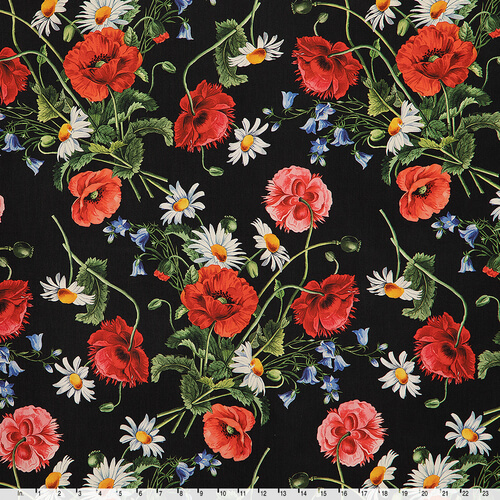 IC023 Faille 100% Cotton Fabric Black / Mlt Sophie Softened