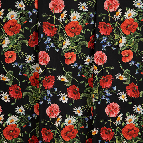 IC023 Faille 100% Cotton Fabric Black / Mlt Sophie Softened