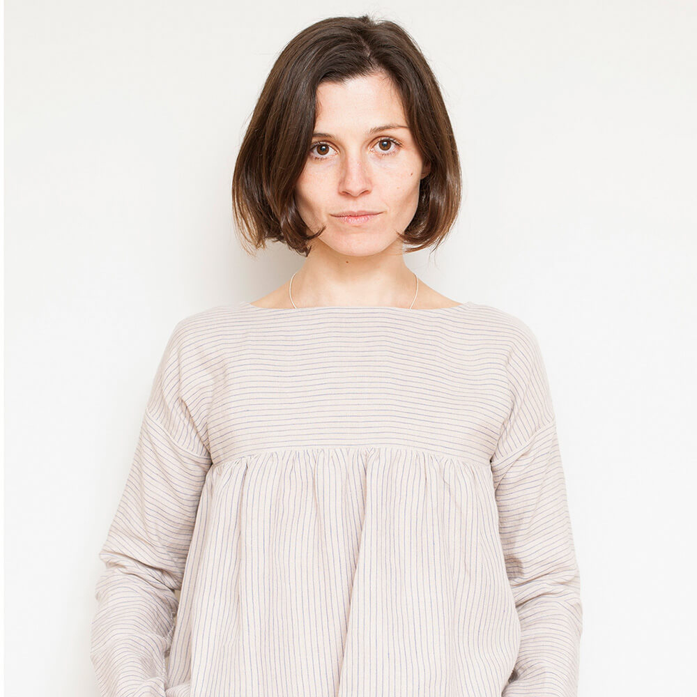 Nola — Striped Linen Gathered Blouse, Type - PDF